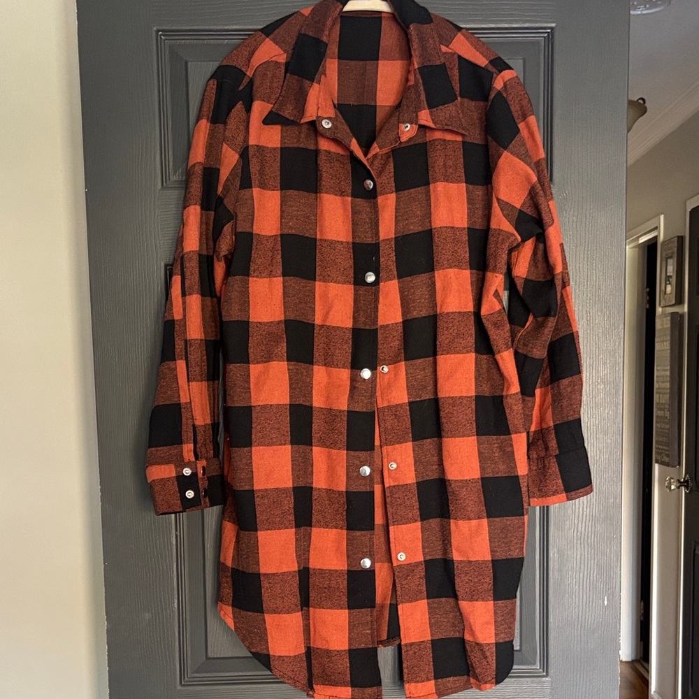 Amazon Women's Plaid Jacket - Orange and Black